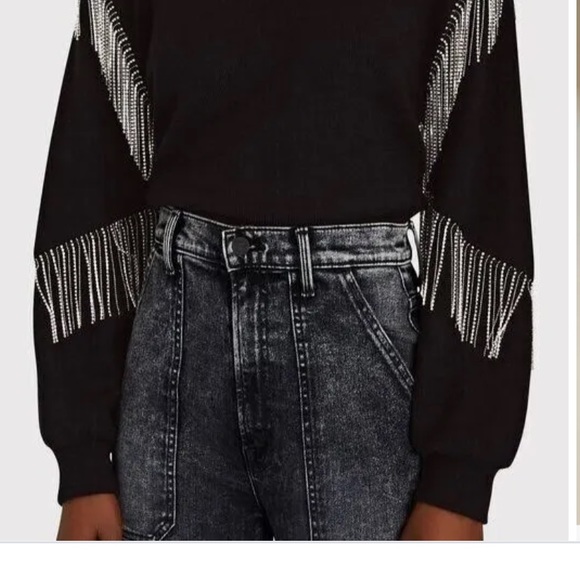 New Free People X Vintage Soul Crystal Fringe Crew Size S Washed Black - Picture 7 of 14